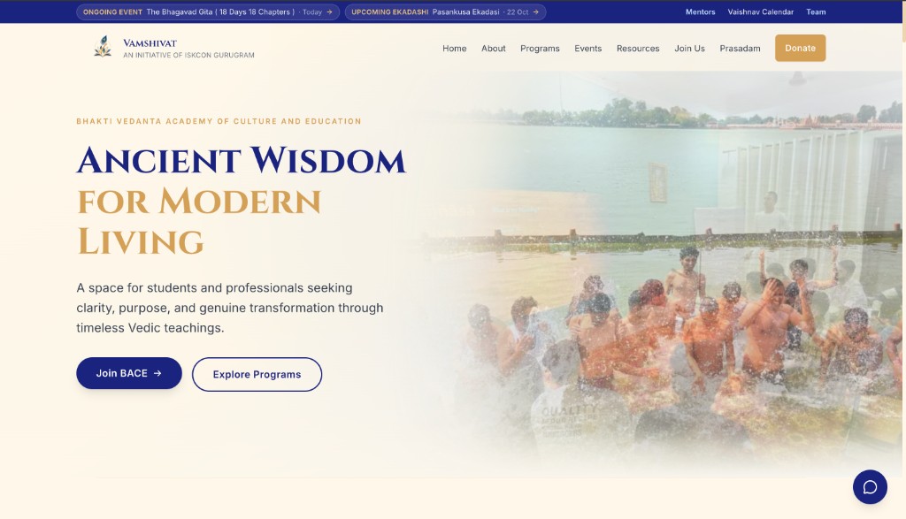 Vamshivat homepage — Bhakti Vedanta Academy of Culture and Education